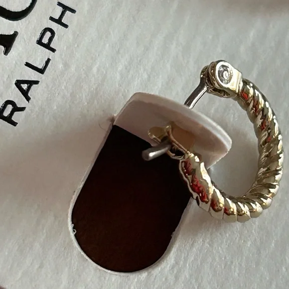 GIFT IDEA🎁Lauren Ralph Lauren small gold toned rope hoop earrings - NEW!! - Picture 4 of 5